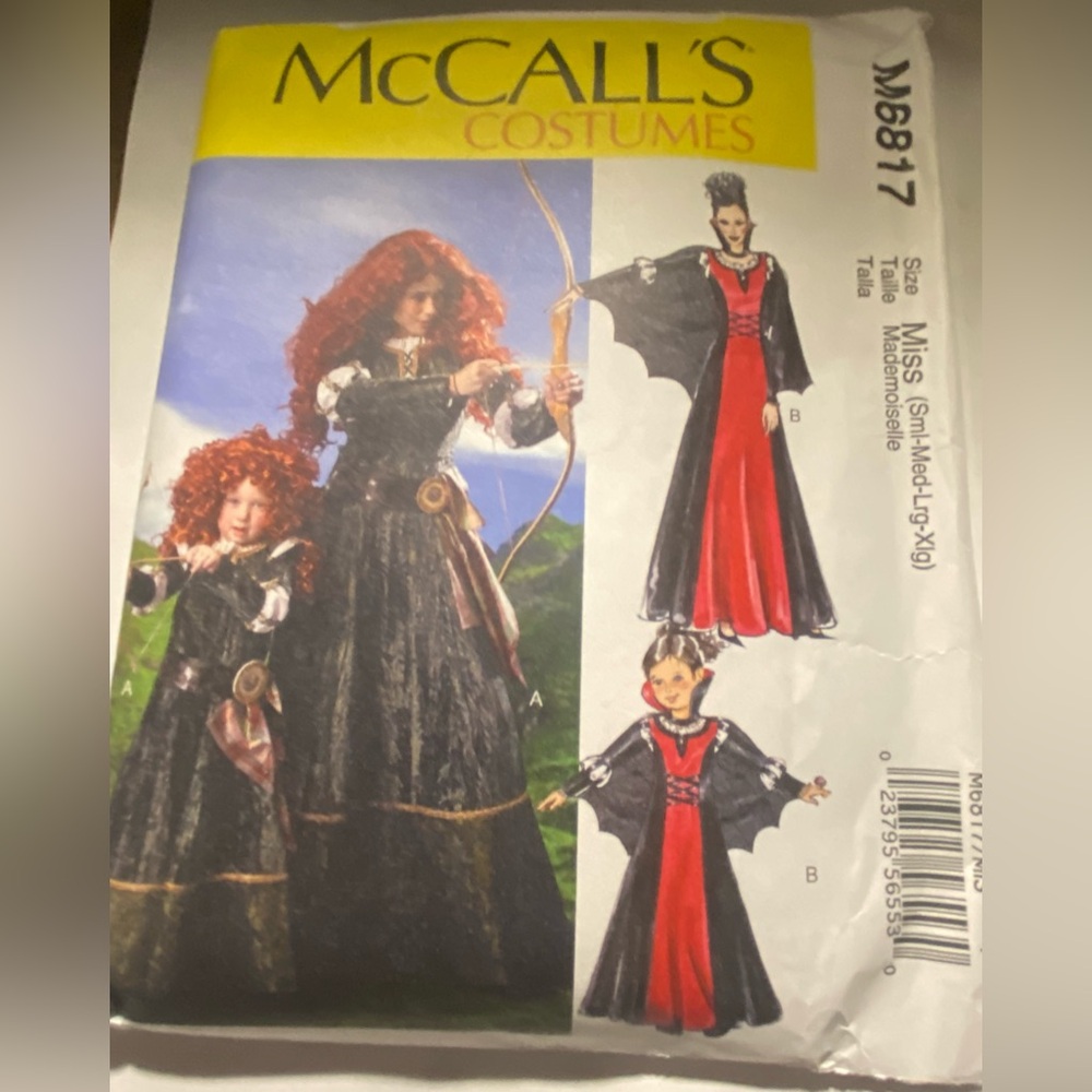 McCall's Pattern M6817 Merida Vampire Dress Wing Cape Sm - XL Uncut Halloween